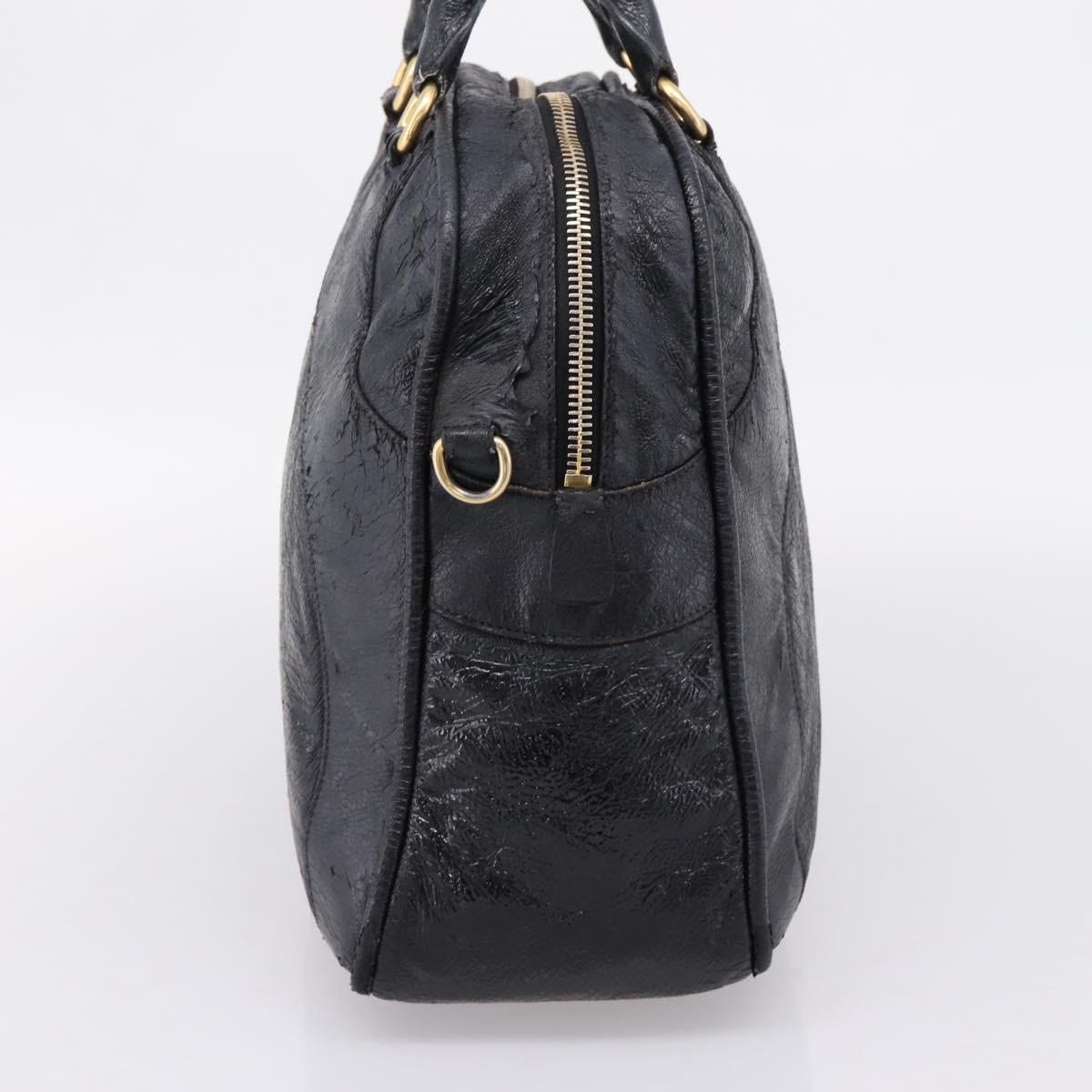 Miu Miu Hand Bag Leather Black Gold Auth 206226