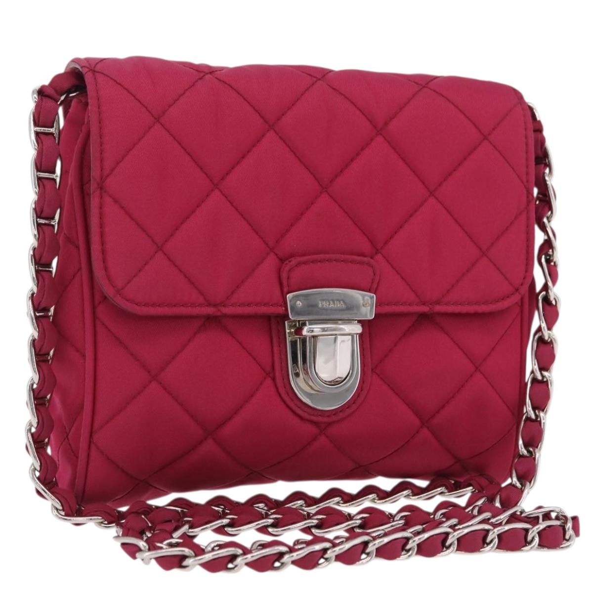 PRADA Chain Shoulder Bag Nylon Pink Silver Auth 206227A