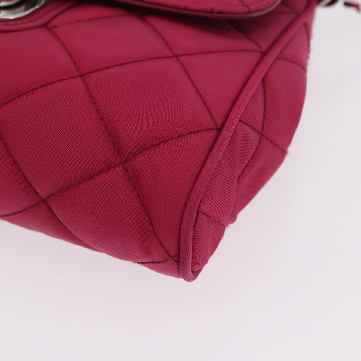 PRADA Chain Shoulder Bag Nylon Pink Silver Auth 206227A