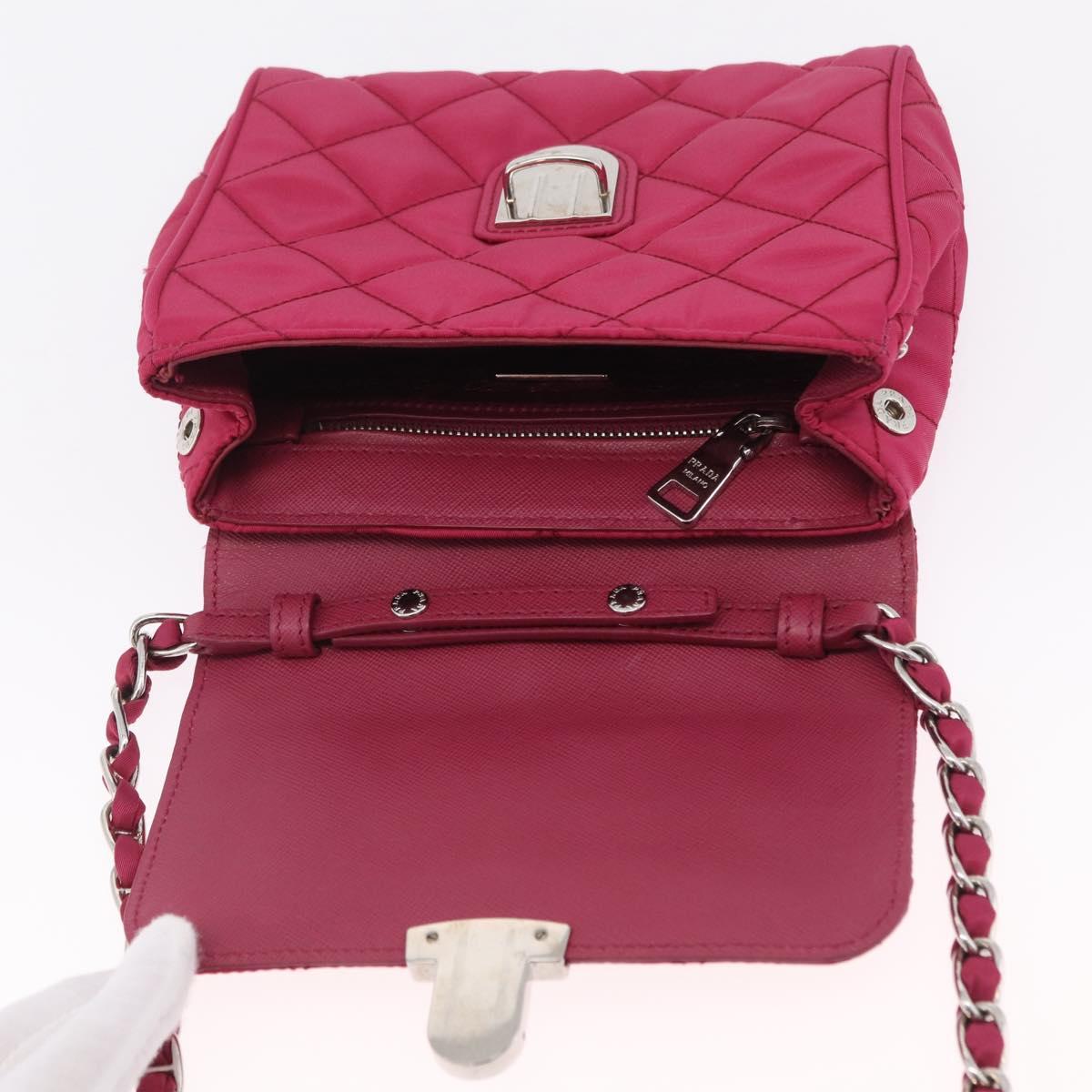 PRADA Chain Shoulder Bag Nylon Pink Silver Auth 206227A
