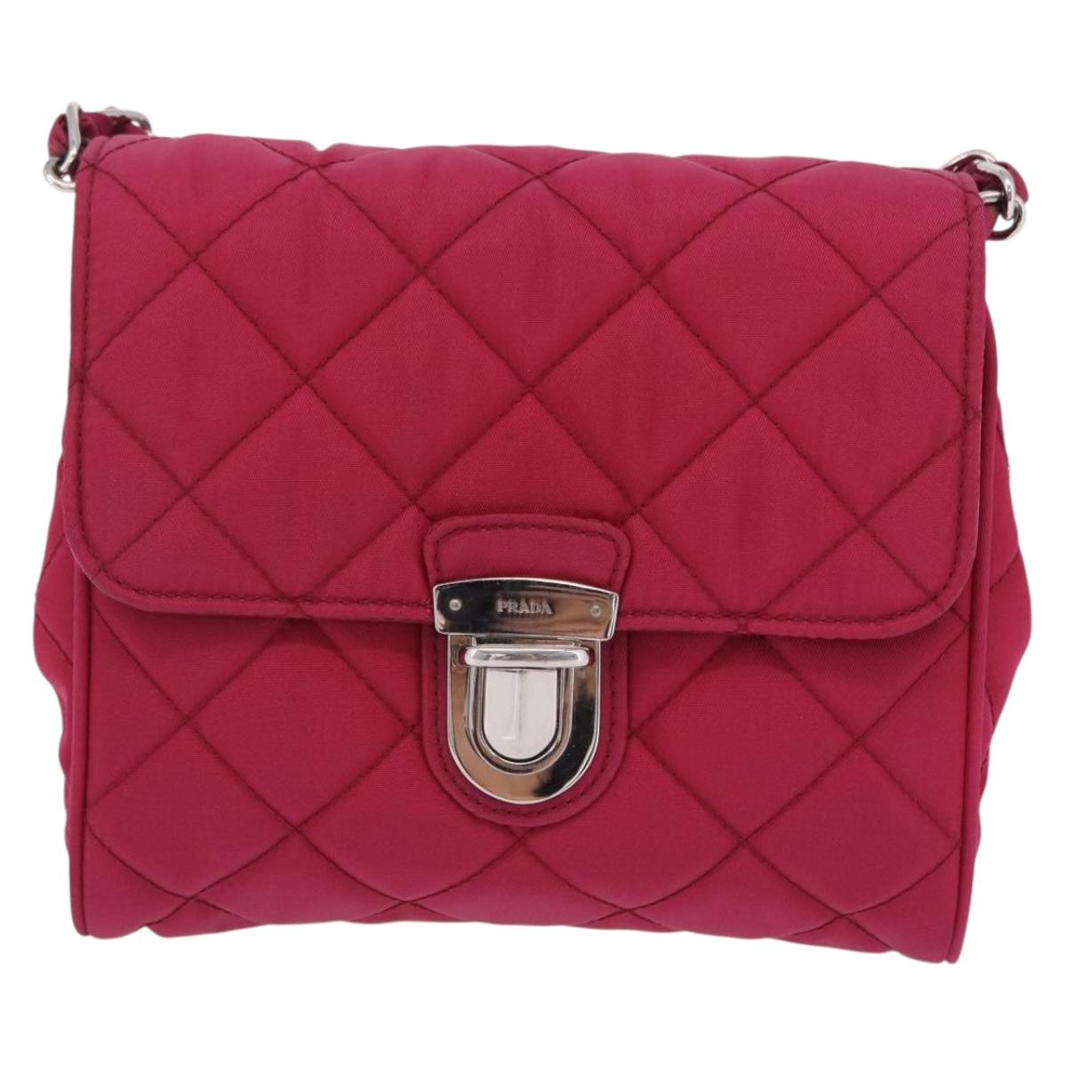 PRADA Chain Shoulder Bag Nylon Pink Silver Auth 206227A