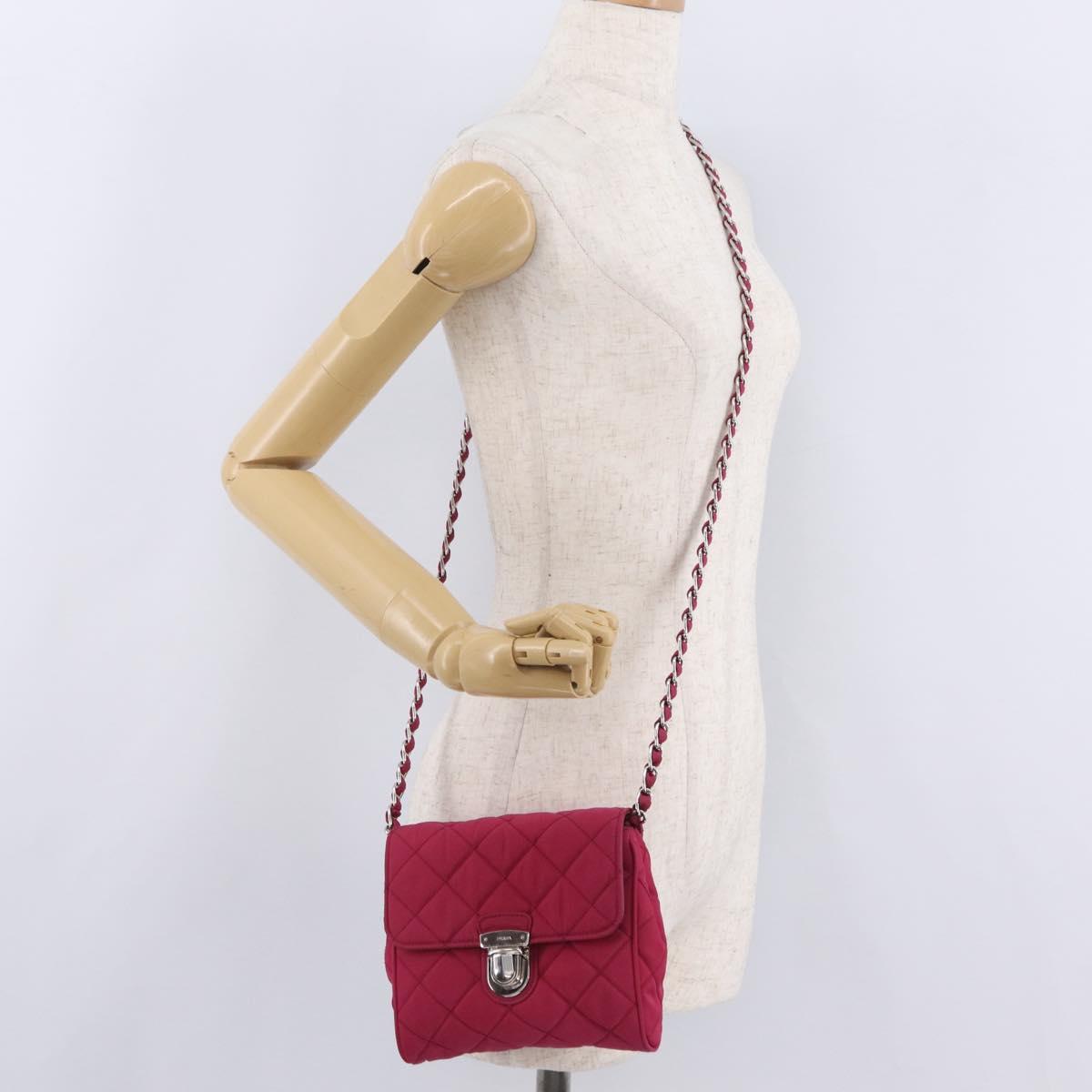 PRADA Chain Shoulder Bag Nylon Pink Silver Auth 206227A