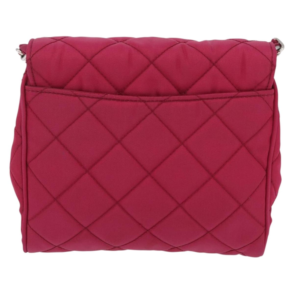 PRADA Chain Shoulder Bag Nylon Pink Silver Auth 206227A