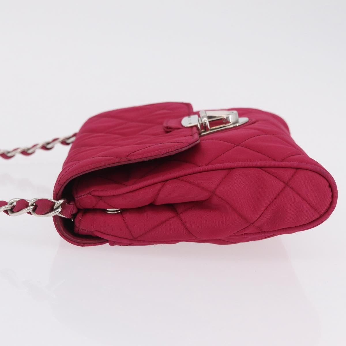 PRADA Chain Shoulder Bag Nylon Pink Silver Auth 206227A