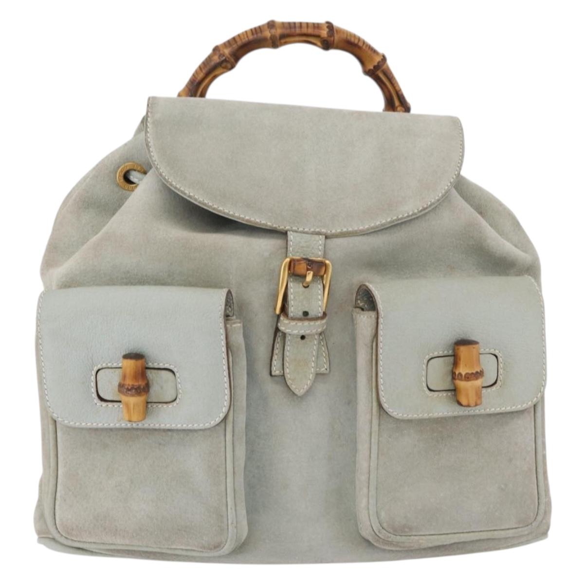 GUCCI Bamboo Backpack Leather Light Blue Gold 003 2058 0016 Auth 206231