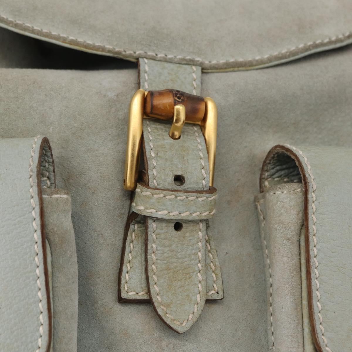 GUCCI Bamboo Backpack Leather Light Blue Gold 003 2058 0016 Auth 206231
