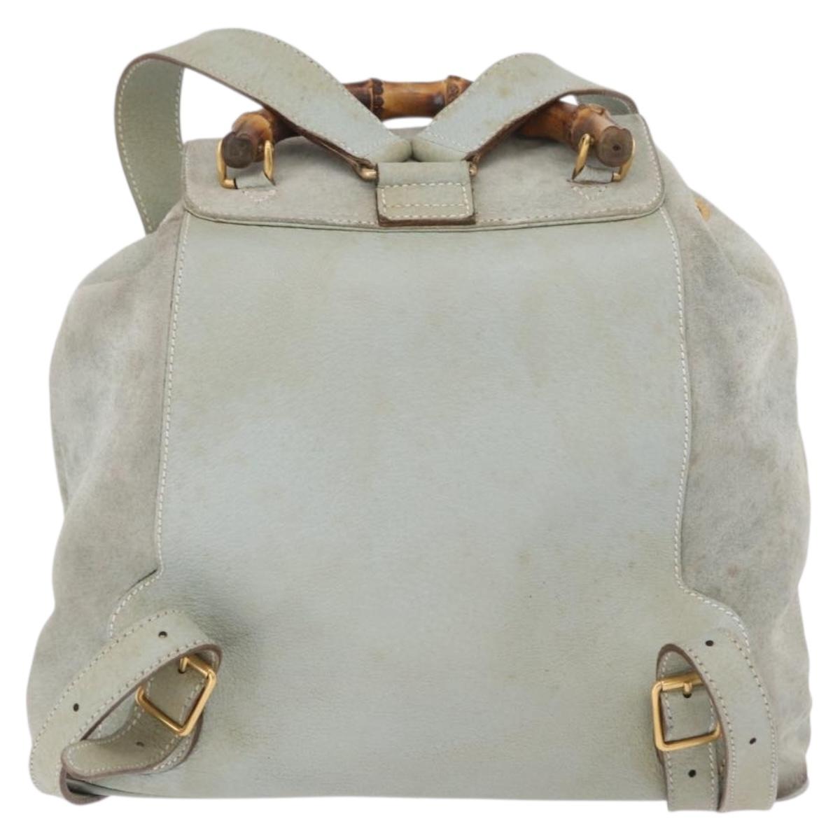 GUCCI Bamboo Backpack Leather Light Blue Gold 003 2058 0016 Auth 206231