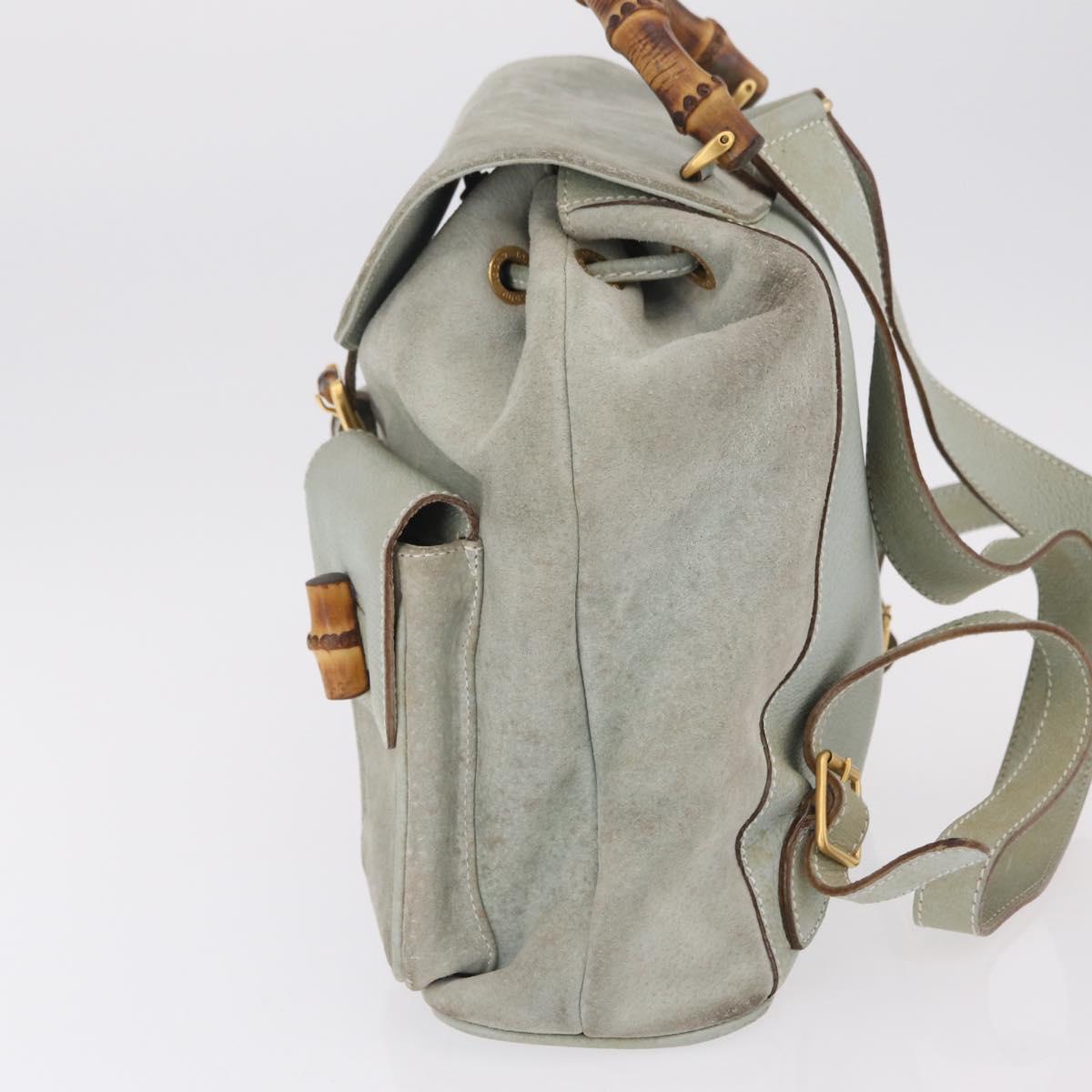 GUCCI Bamboo Backpack Leather Light Blue Gold 003 2058 0016 Auth 206231