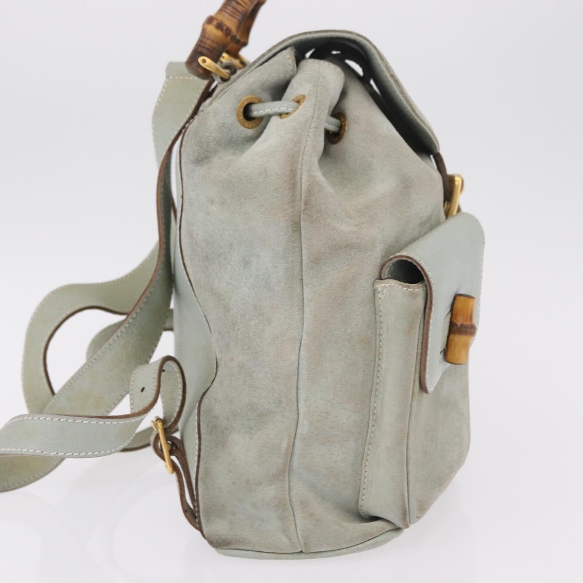 GUCCI Bamboo Backpack Leather Light Blue Gold 003 2058 0016 Auth 206231