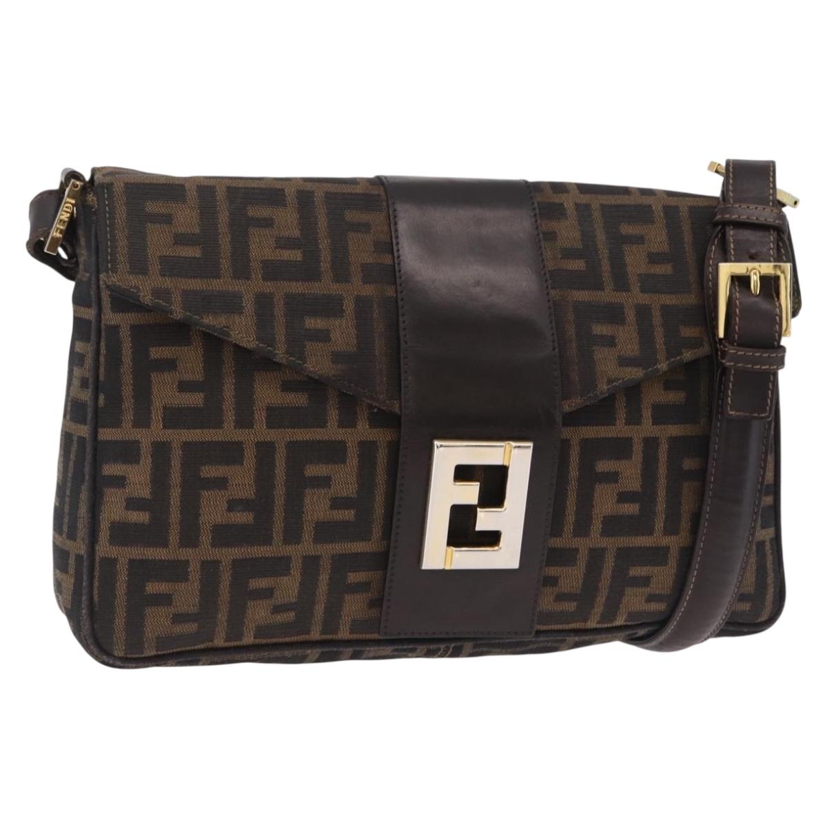 FENDI Zucca Canvas Shoulder Bag Brown Black Auth 206232A