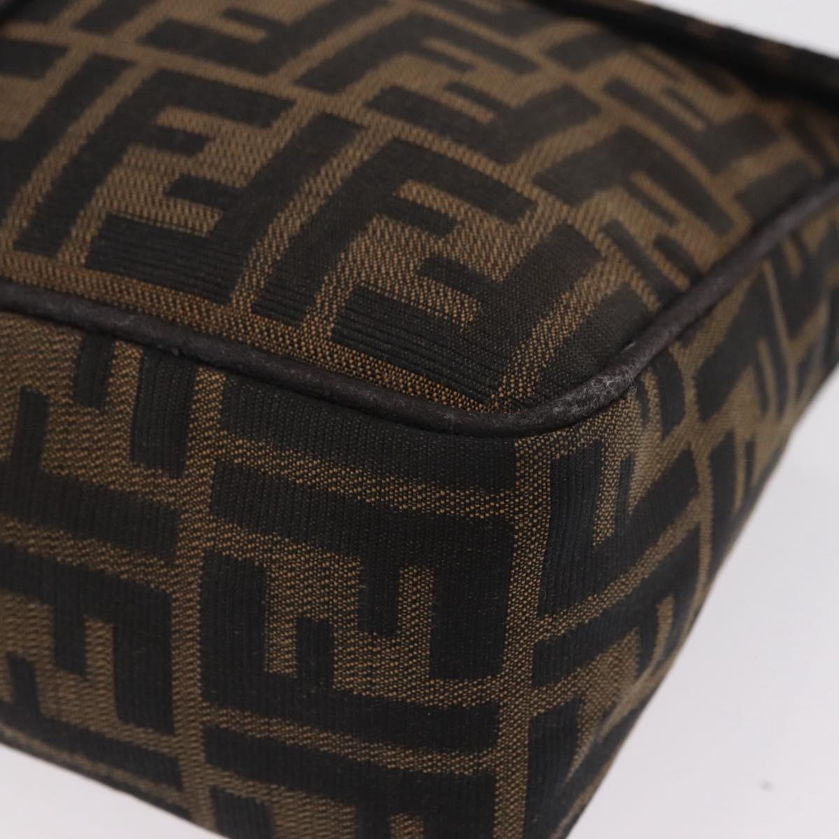 FENDI Zucca Canvas Shoulder Bag Brown Black Auth 206232A