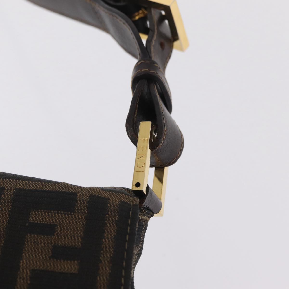 FENDI Zucca Canvas Shoulder Bag Brown Black Auth 206232A