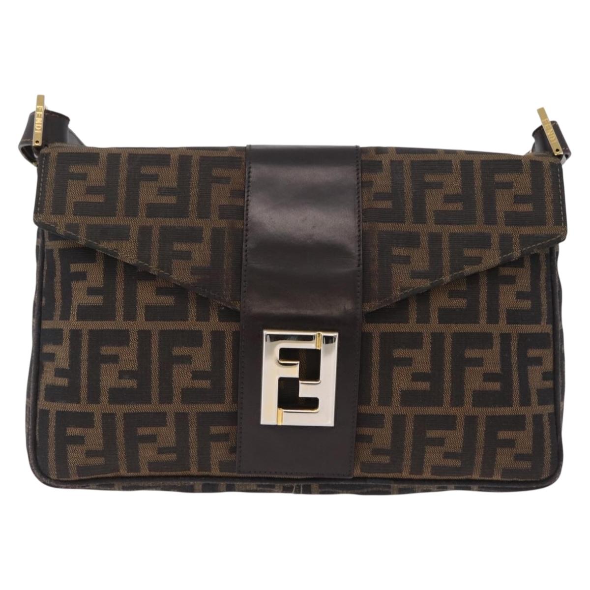 FENDI Zucca Canvas Shoulder Bag Brown Black Auth 206232A