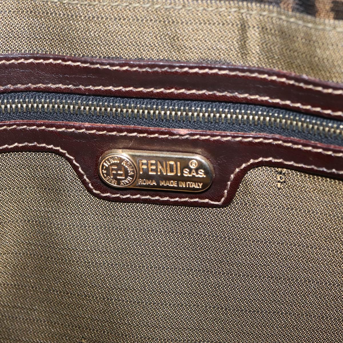 FENDI Zucca Canvas Shoulder Bag Brown Black Auth 206232A