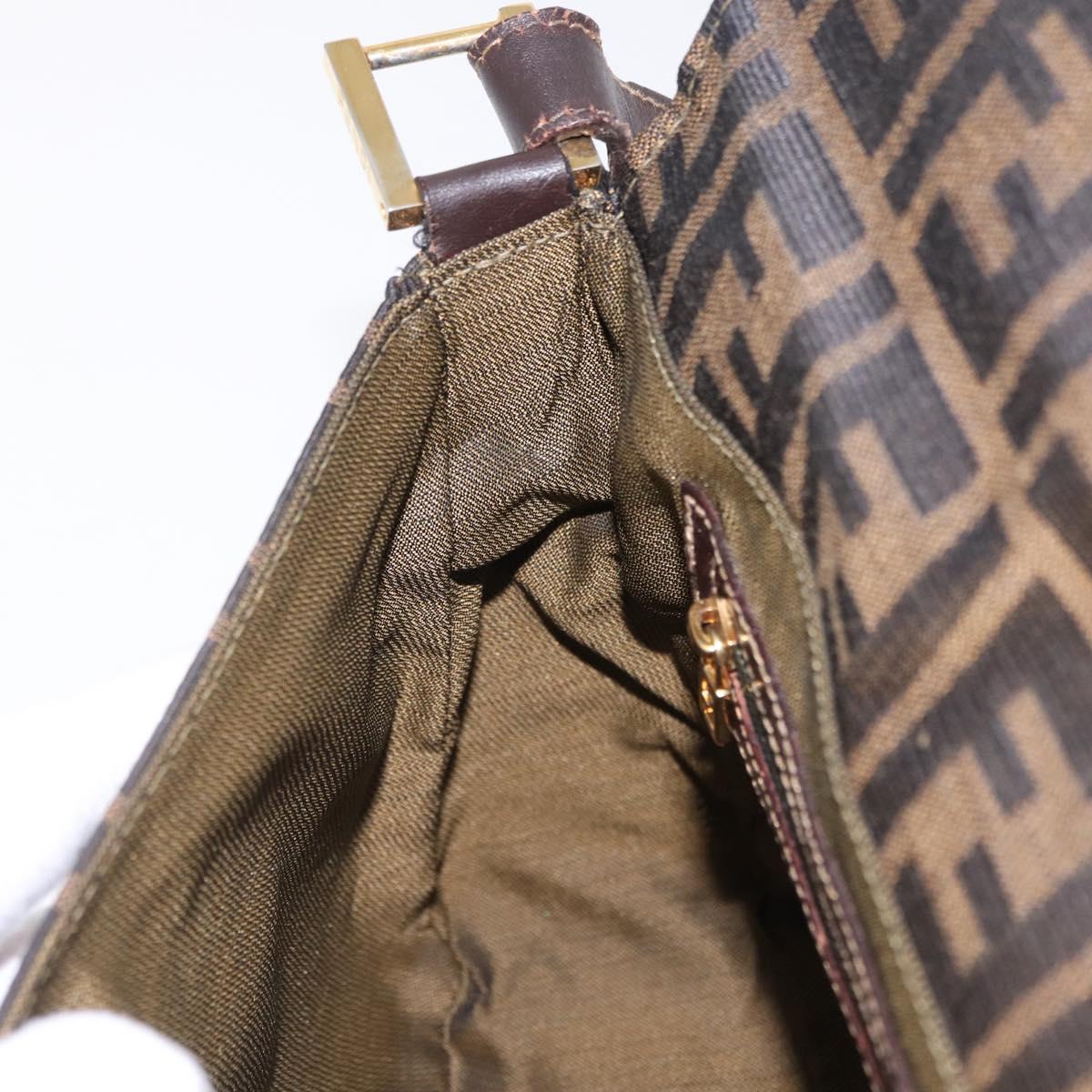FENDI Zucca Canvas Shoulder Bag Brown Black Auth 206232A