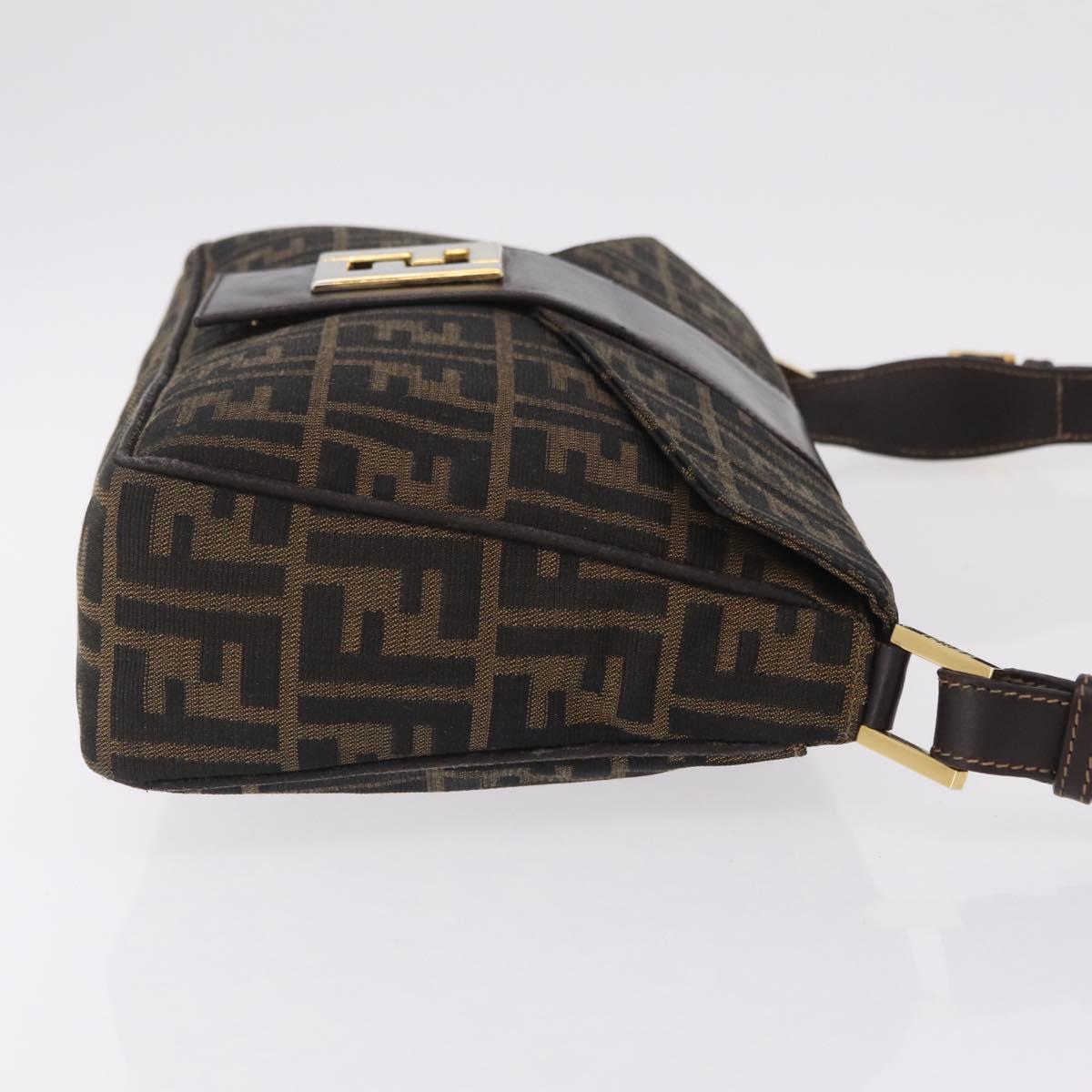 FENDI Zucca Canvas Shoulder Bag Brown Black Auth 206232A