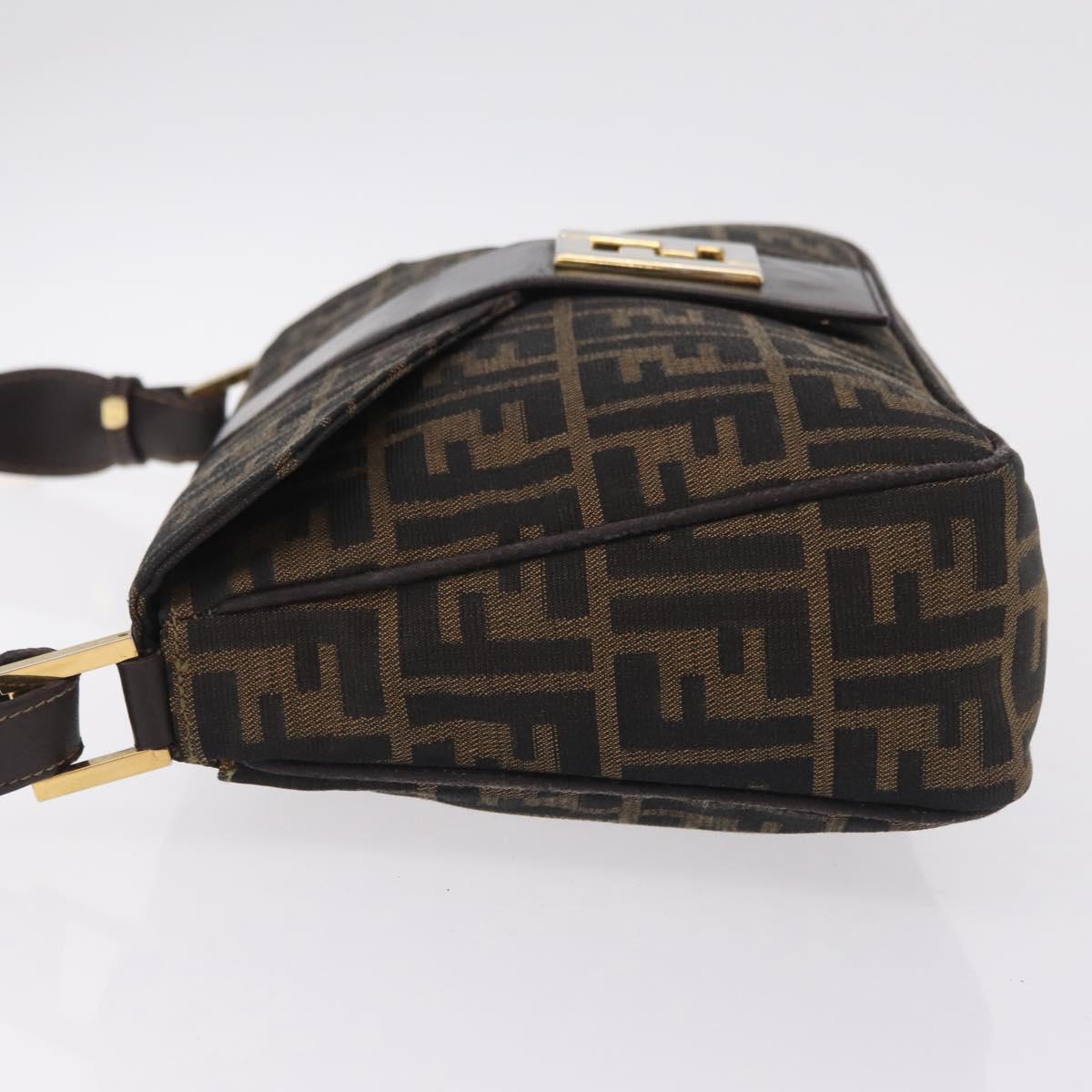 FENDI Zucca Canvas Shoulder Bag Brown Black Auth 206232A