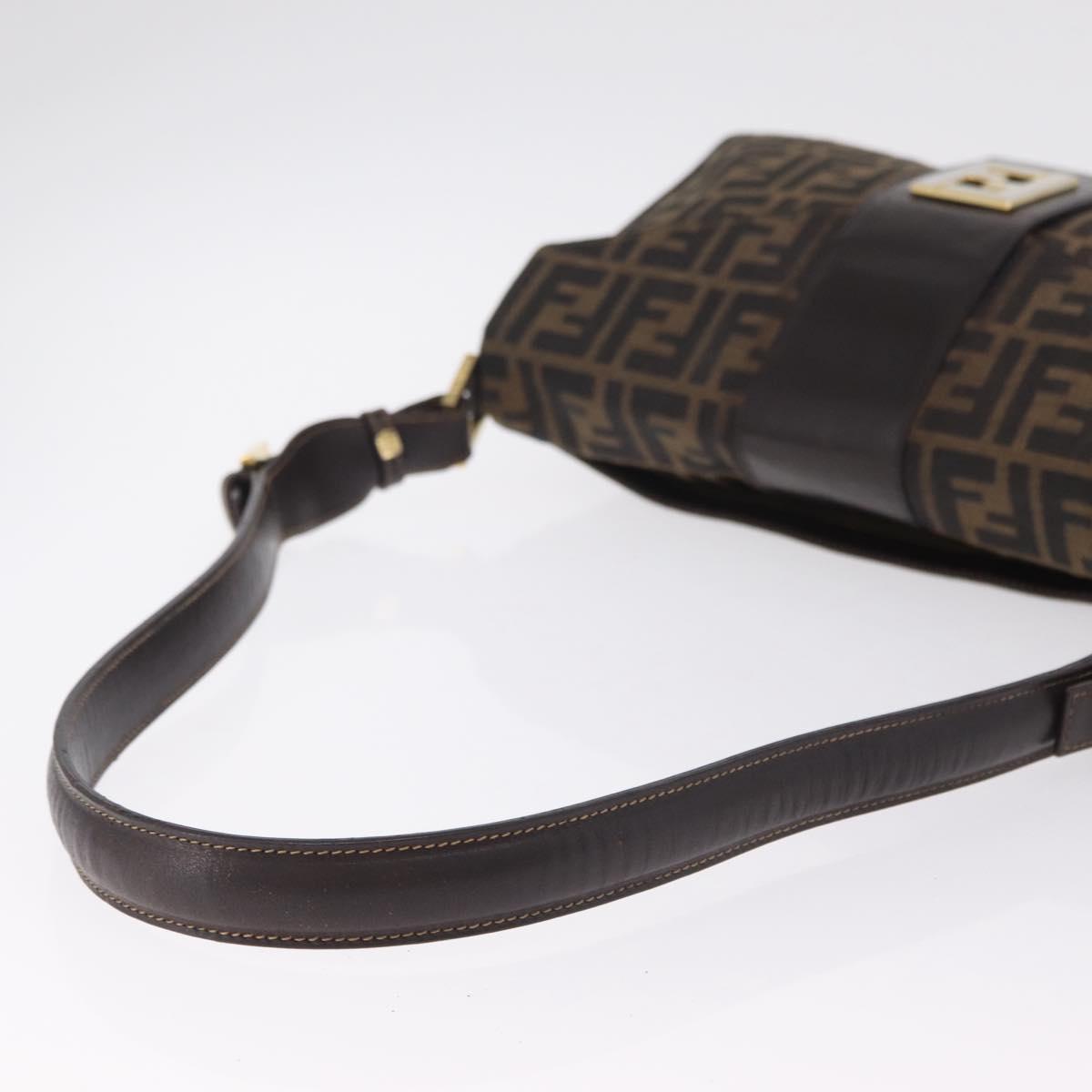 FENDI Zucca Canvas Shoulder Bag Brown Black Auth 206232A