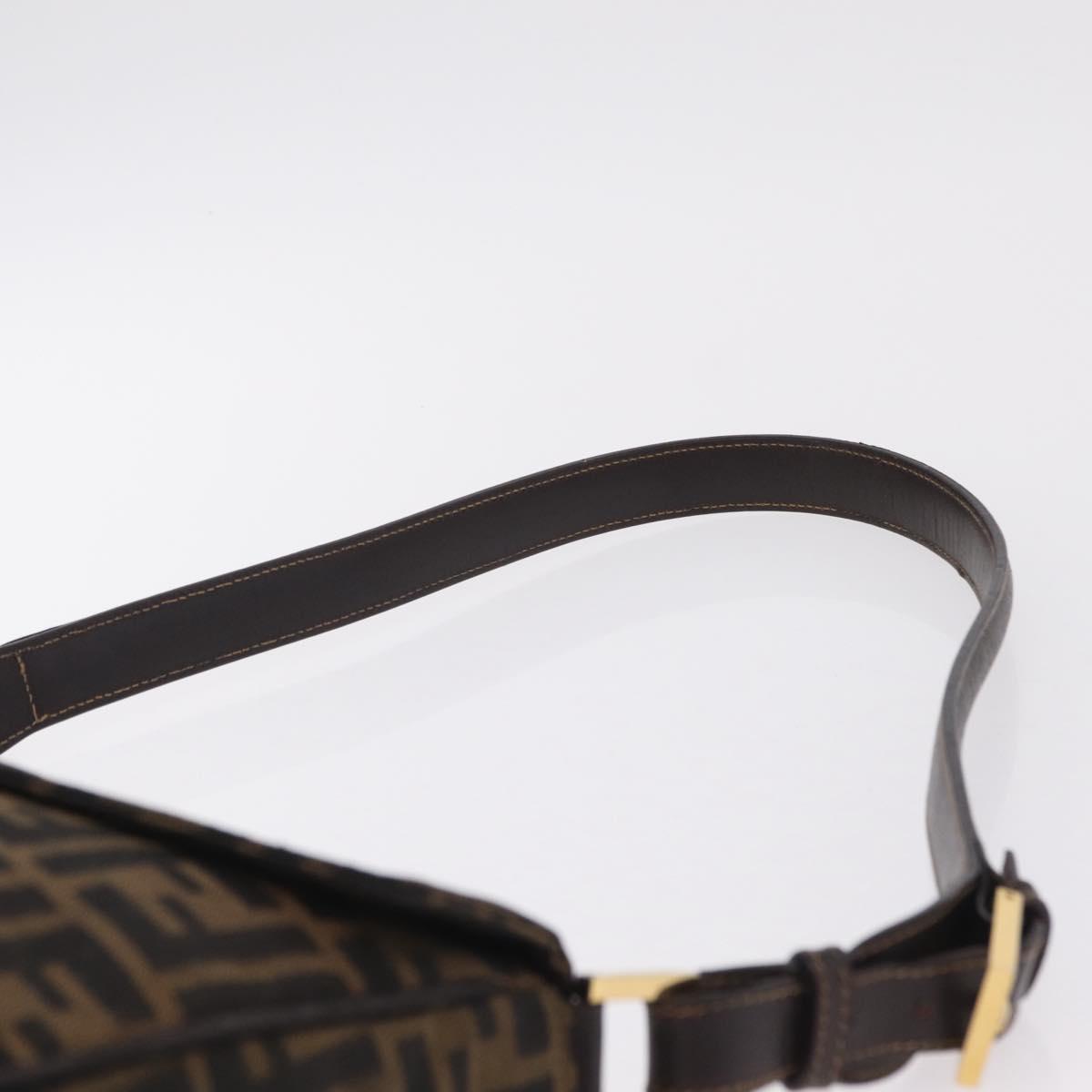 FENDI Zucca Canvas Shoulder Bag Brown Black Auth 206232A
