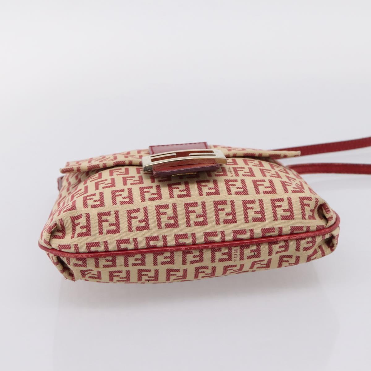 FENDI Zucchino Canvas Mamma Baguette Shoulder Bag Red Gold 8BT075 Auth 206235