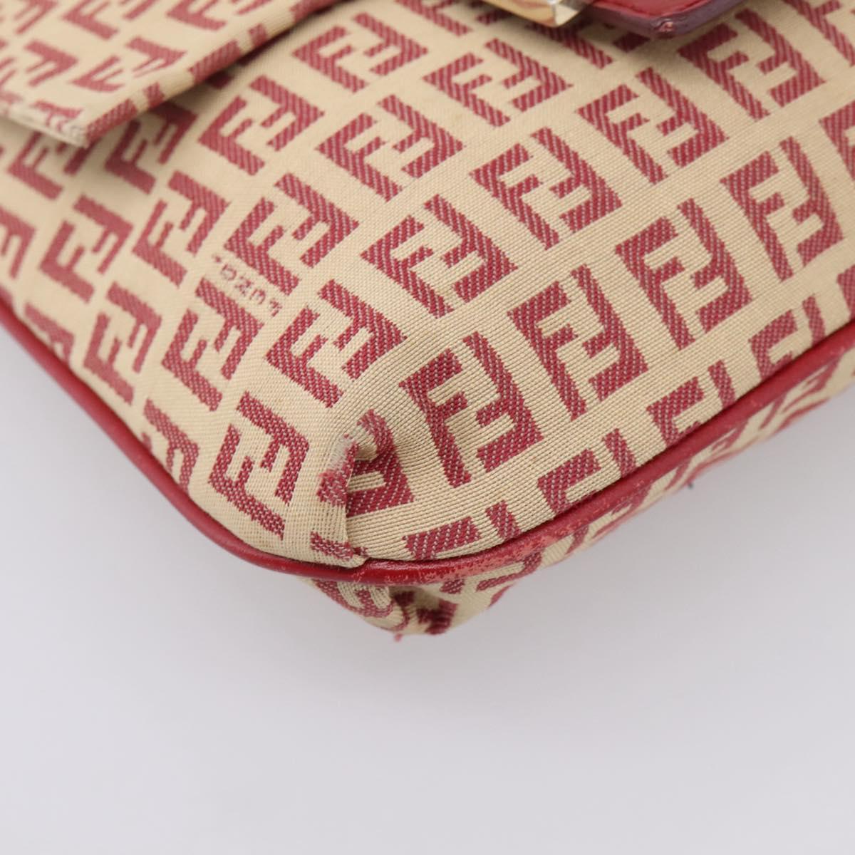 FENDI Zucchino Canvas Mamma Baguette Shoulder Bag Red Gold 8BT075 Auth 206235