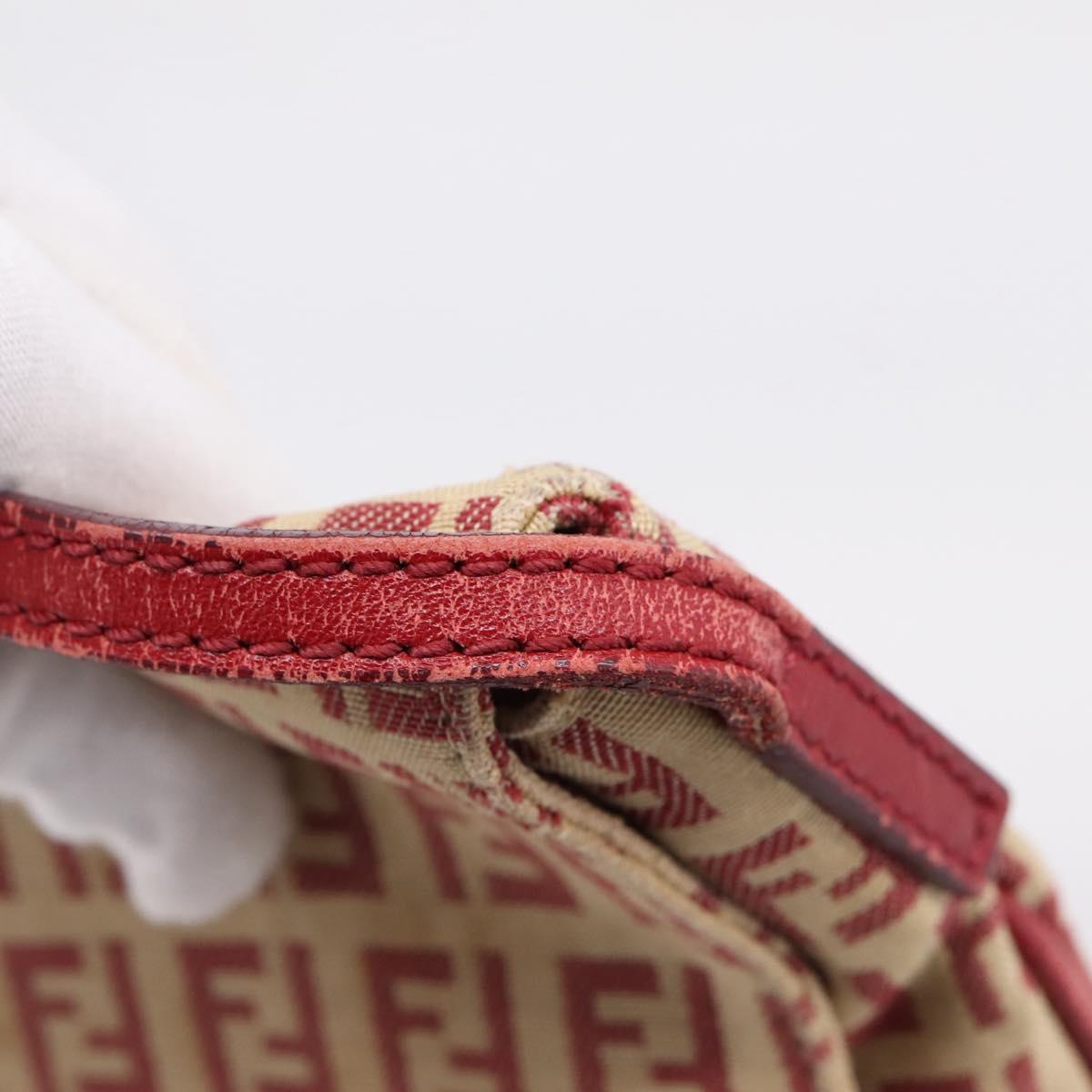 FENDI Zucchino Canvas Mamma Baguette Shoulder Bag Red Gold 8BT075 Auth 206235