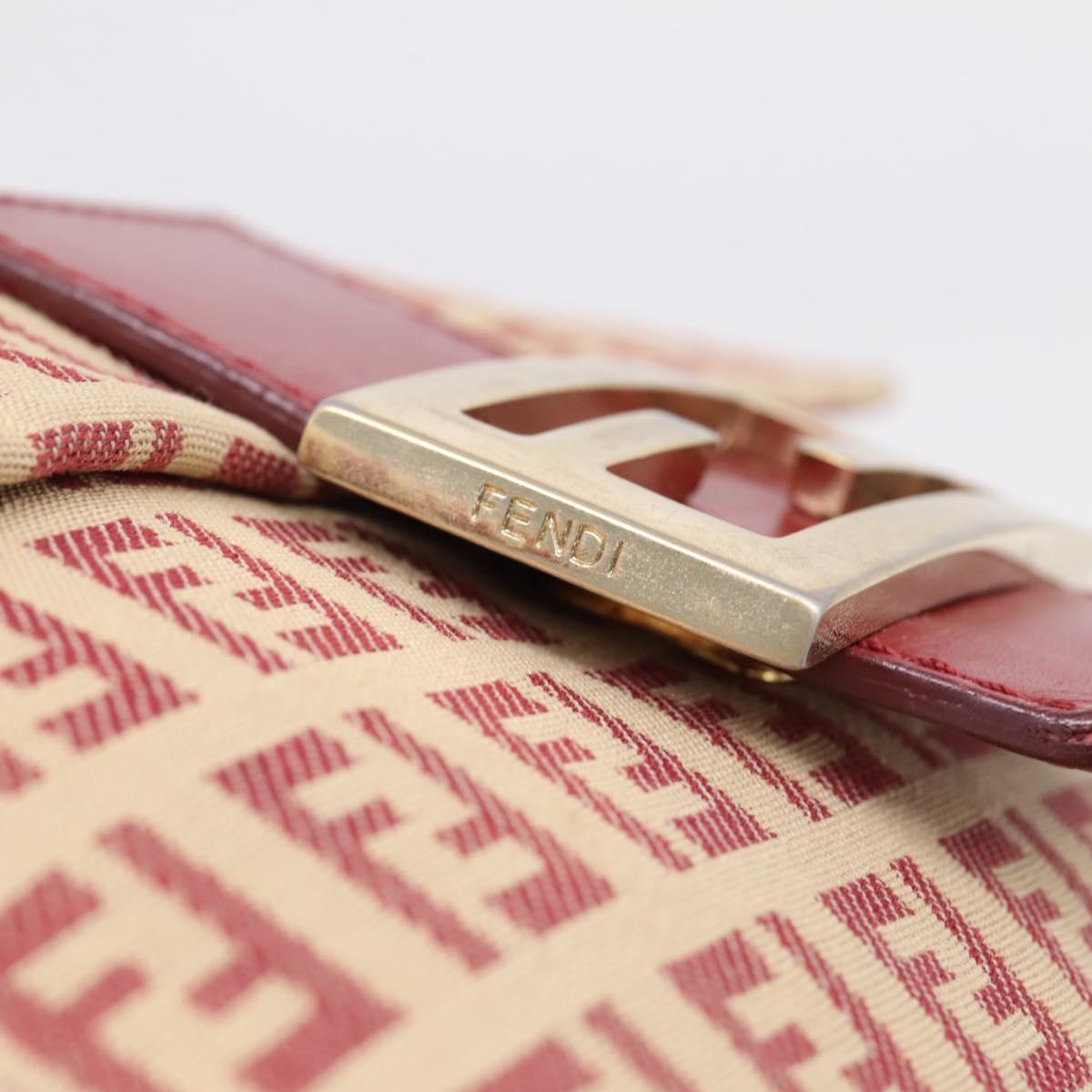 FENDI Zucchino Canvas Mamma Baguette Shoulder Bag Red Gold 8BT075 Auth 206235