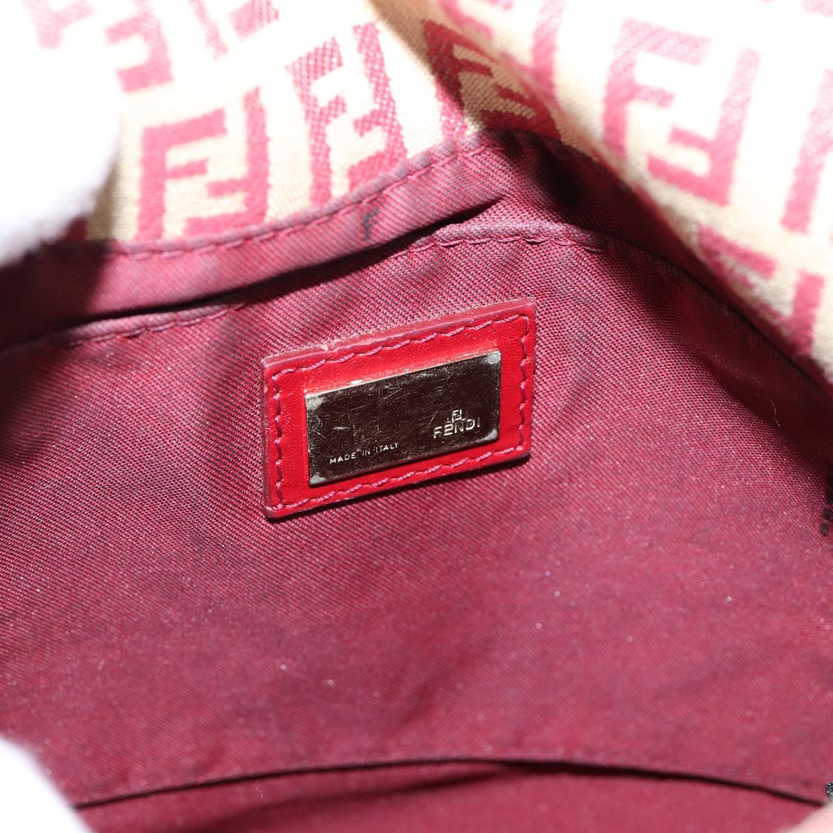 FENDI Zucchino Canvas Mamma Baguette Shoulder Bag Red Gold 8BT075 Auth 206235