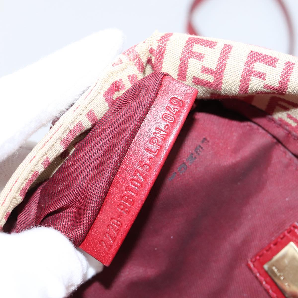FENDI Zucchino Canvas Mamma Baguette Shoulder Bag Red Gold 8BT075 Auth 206235