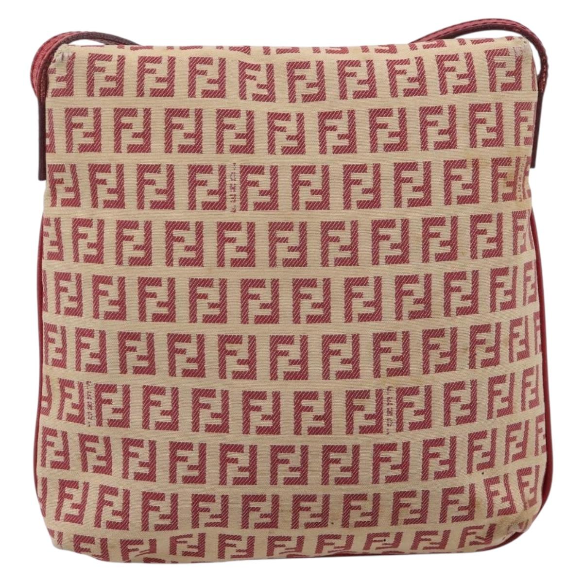 FENDI Zucchino Canvas Mamma Baguette Shoulder Bag Red Gold 8BT075 Auth 206235