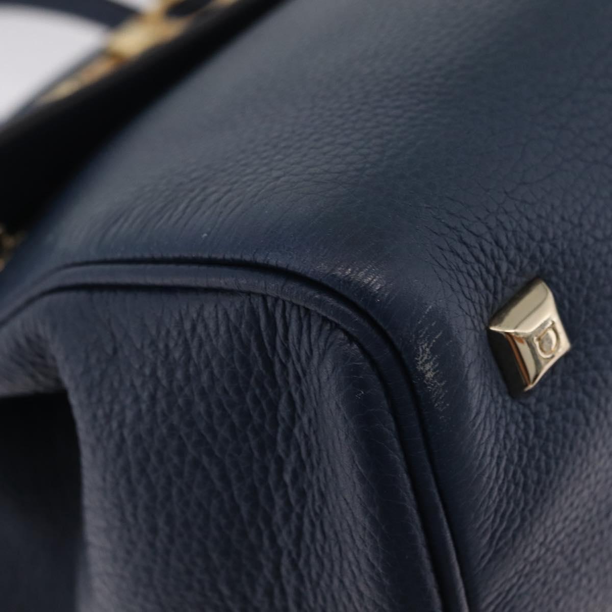 Salvatore Ferragamo Gancini Studio Bag Leather 2way Navy Gold Auth 206236A