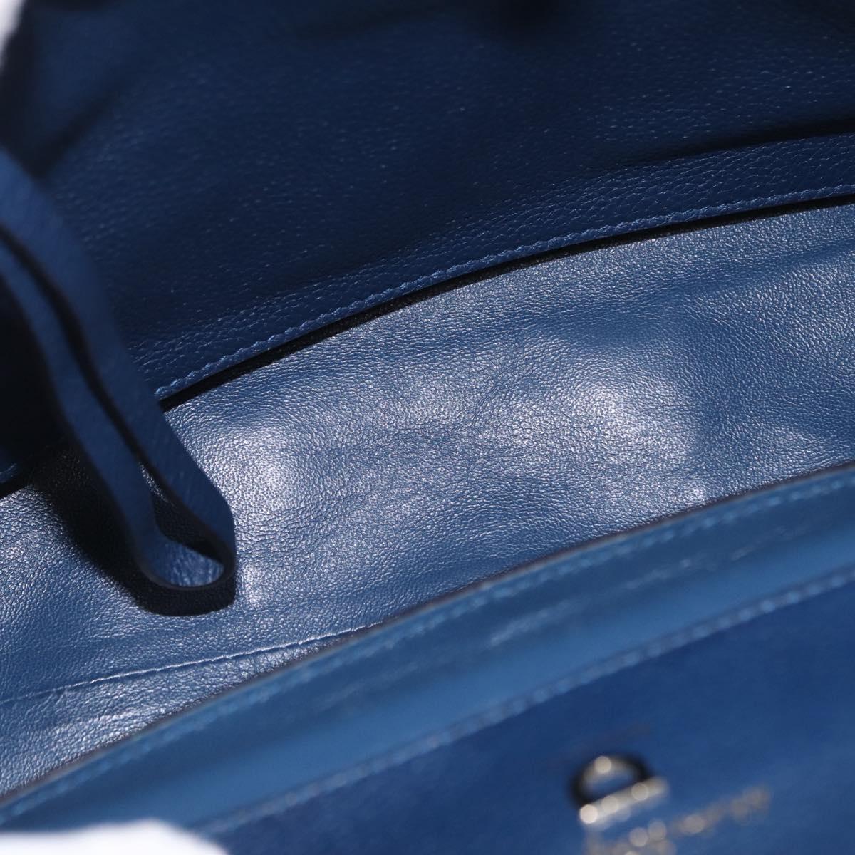 Salvatore Ferragamo Gancini Studio Bag Leather 2way Navy Gold Auth 206236A
