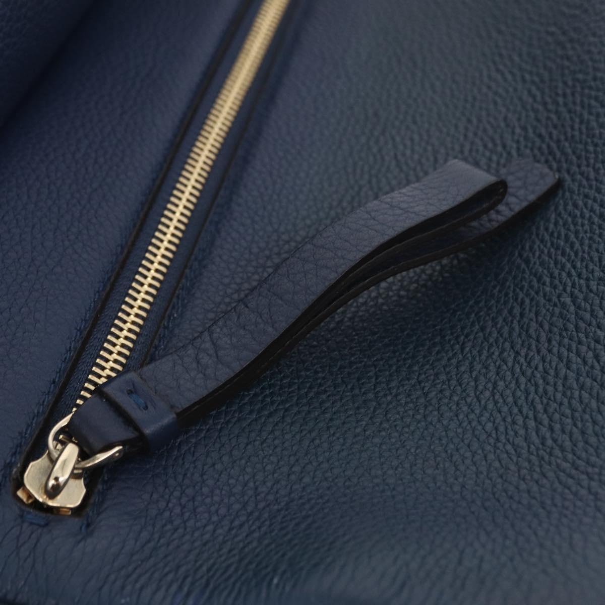 Salvatore Ferragamo Gancini Studio Bag Leather 2way Navy Gold Auth 206236A