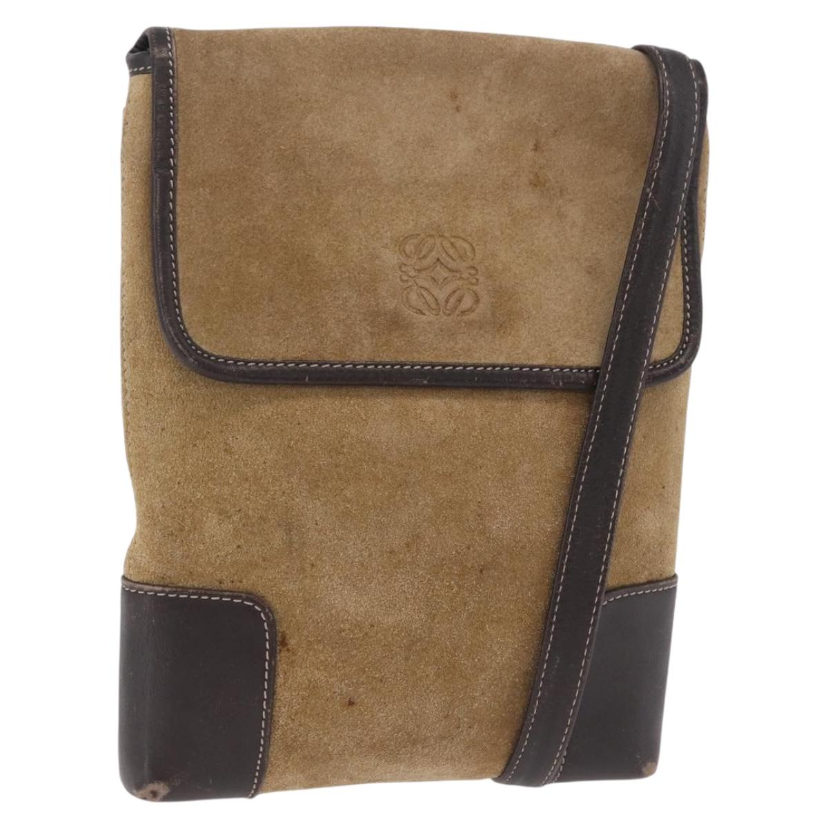 LOEWE Shoulder Bag Suede Beige Gold Auth 206237