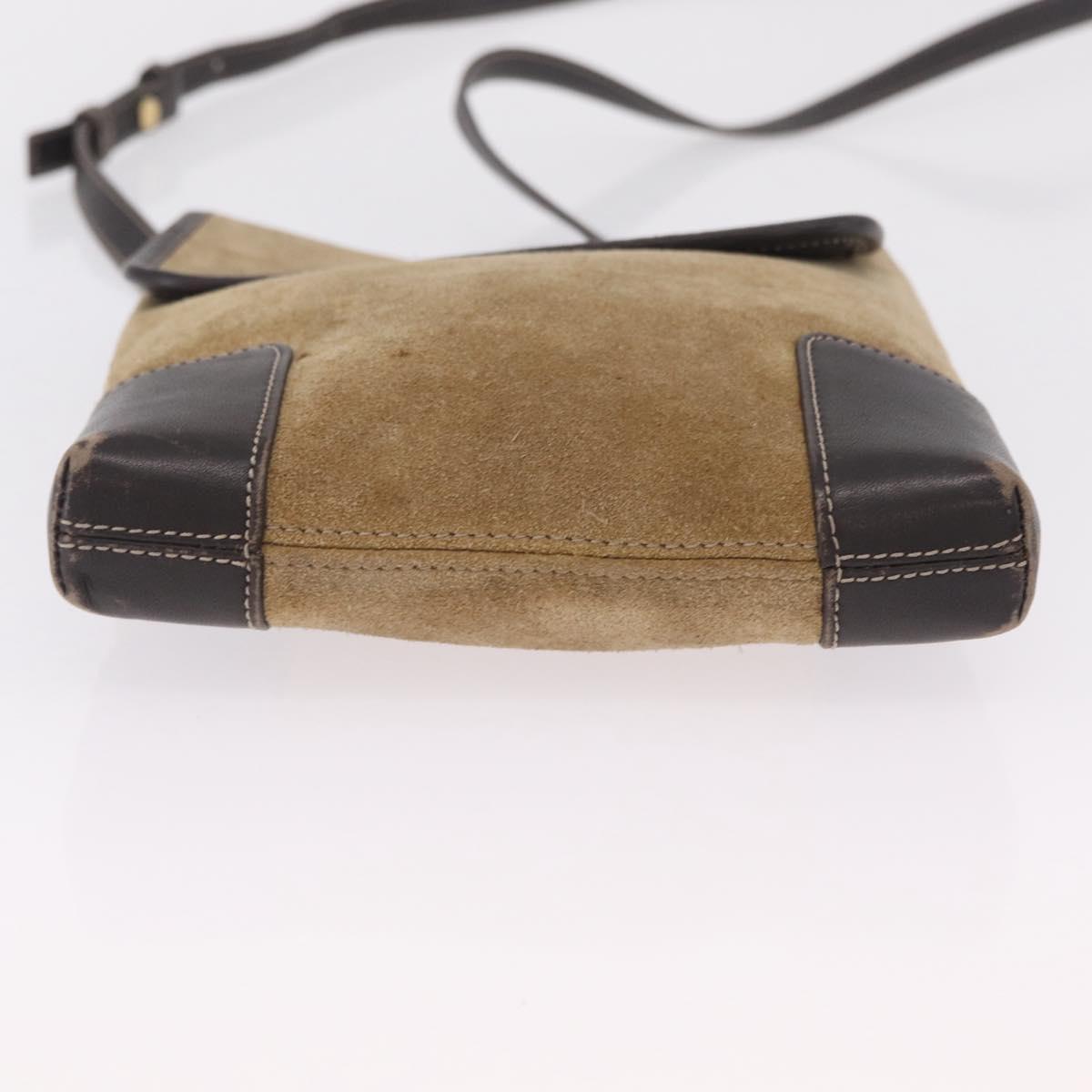 LOEWE Shoulder Bag Suede Beige Gold Auth 206237