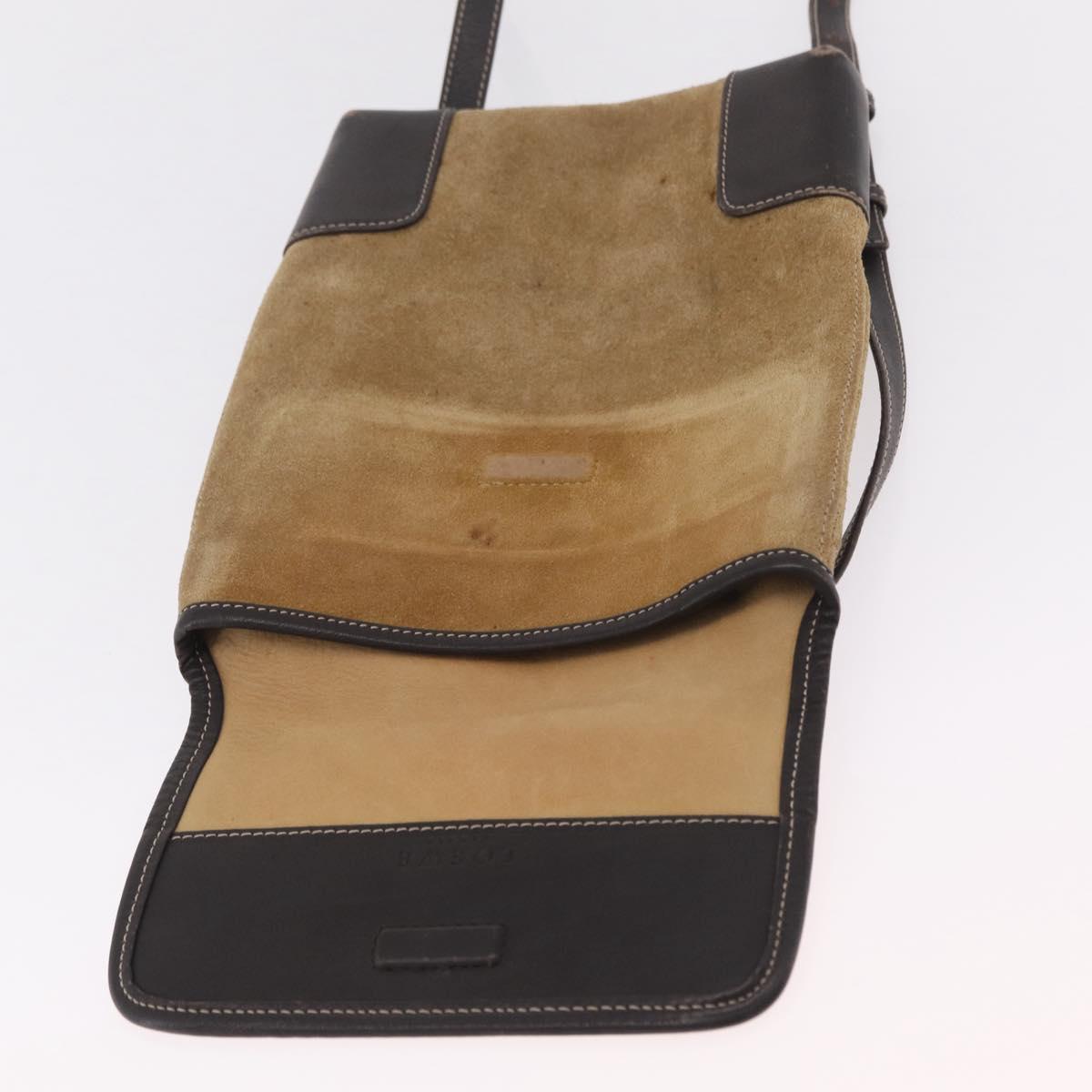 LOEWE Shoulder Bag Suede Beige Gold Auth 206237