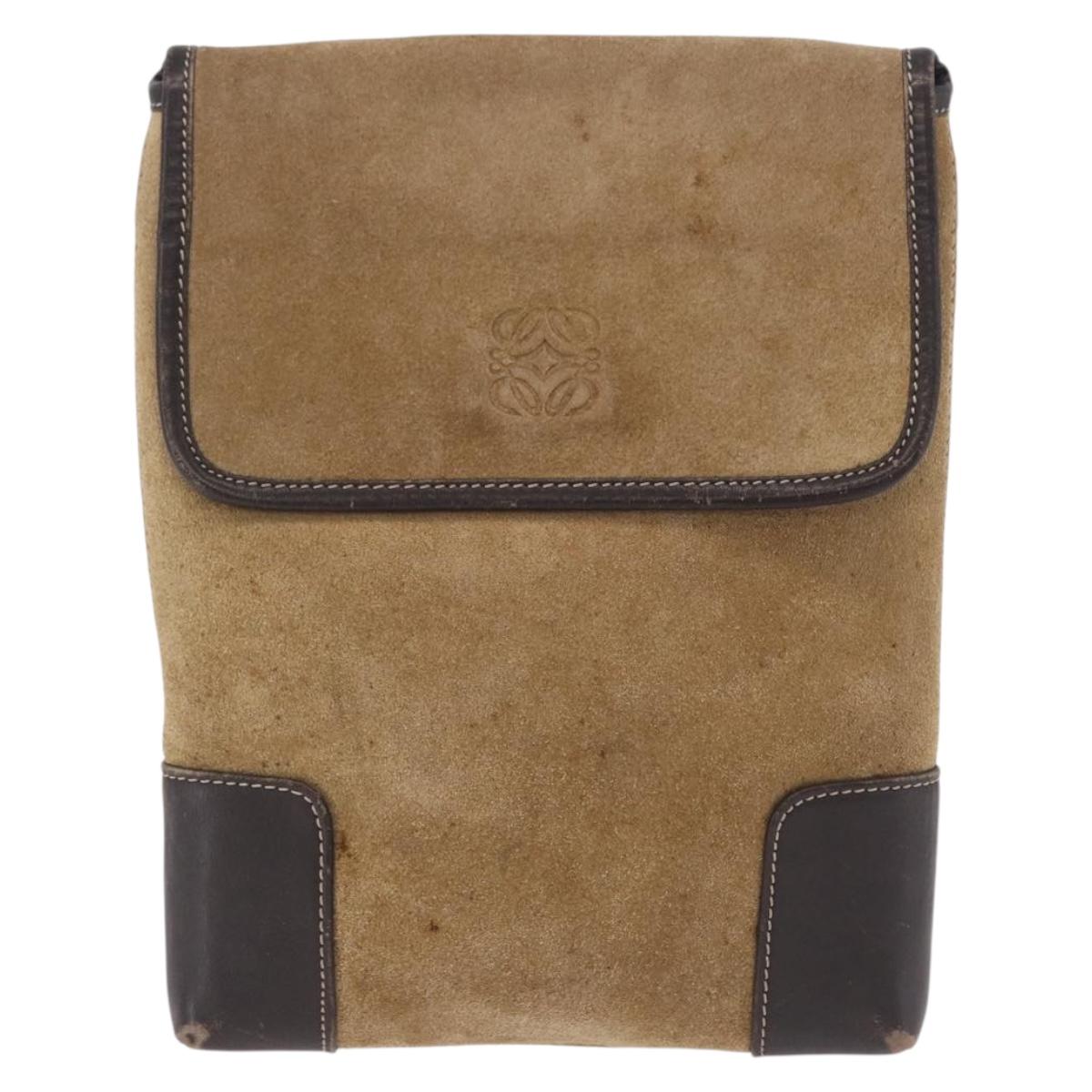 LOEWE Shoulder Bag Suede Beige Gold Auth 206237