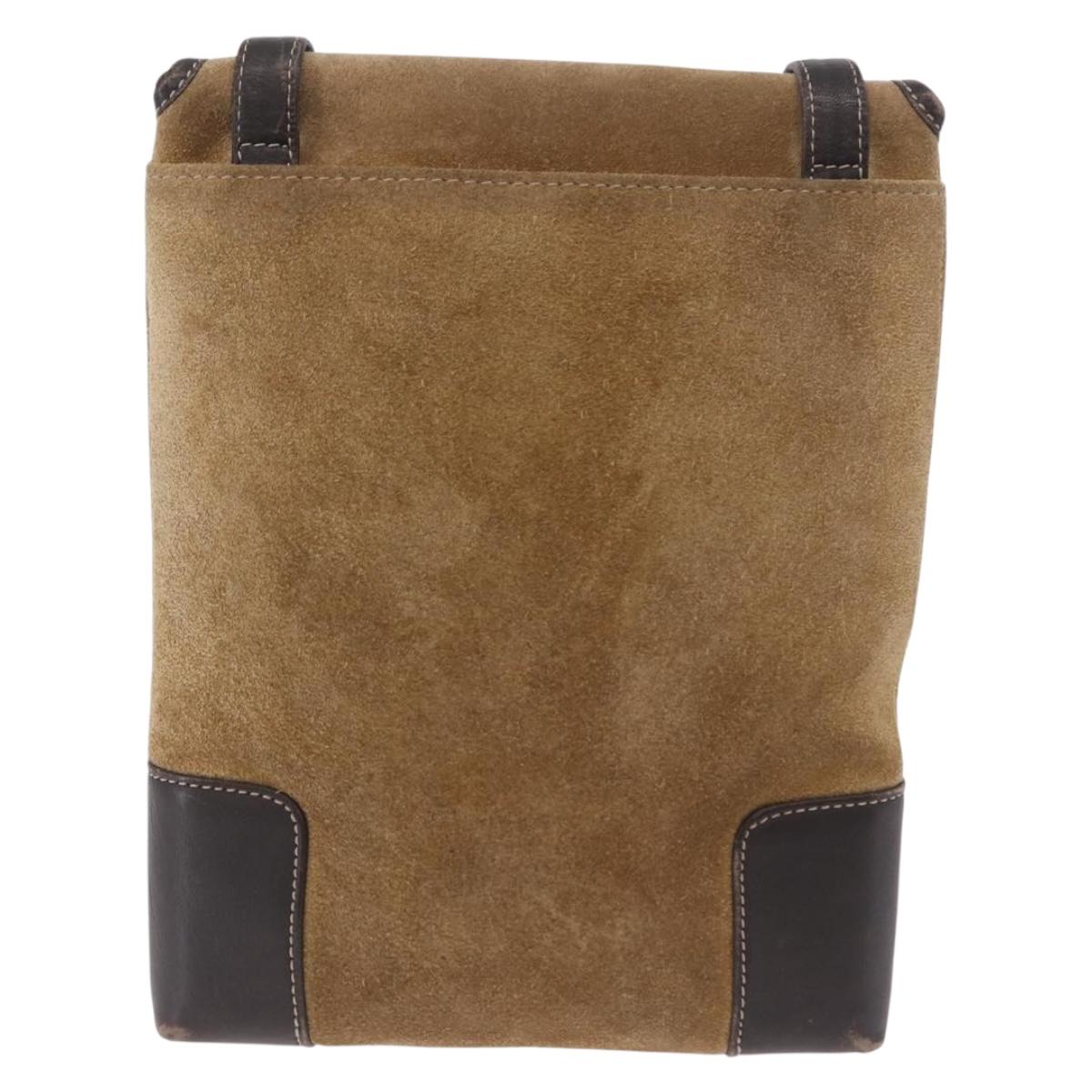 LOEWE Shoulder Bag Suede Beige Gold Auth 206237