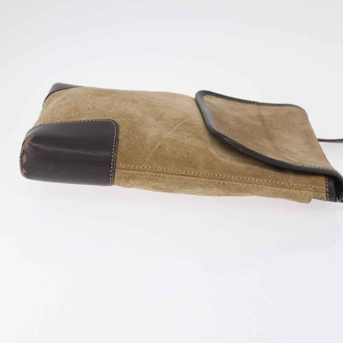 LOEWE Shoulder Bag Suede Beige Gold Auth 206237