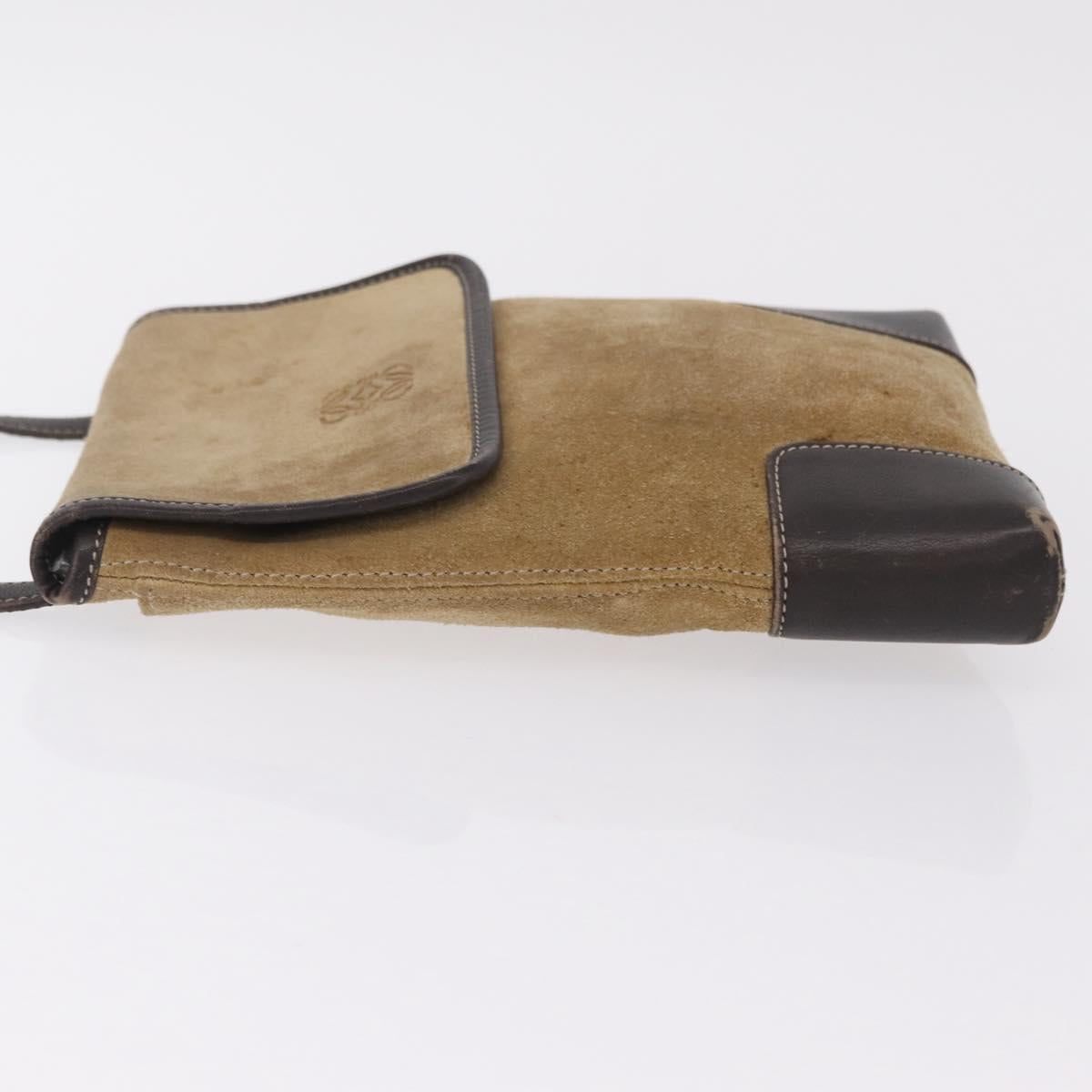 LOEWE Shoulder Bag Suede Beige Gold Auth 206237