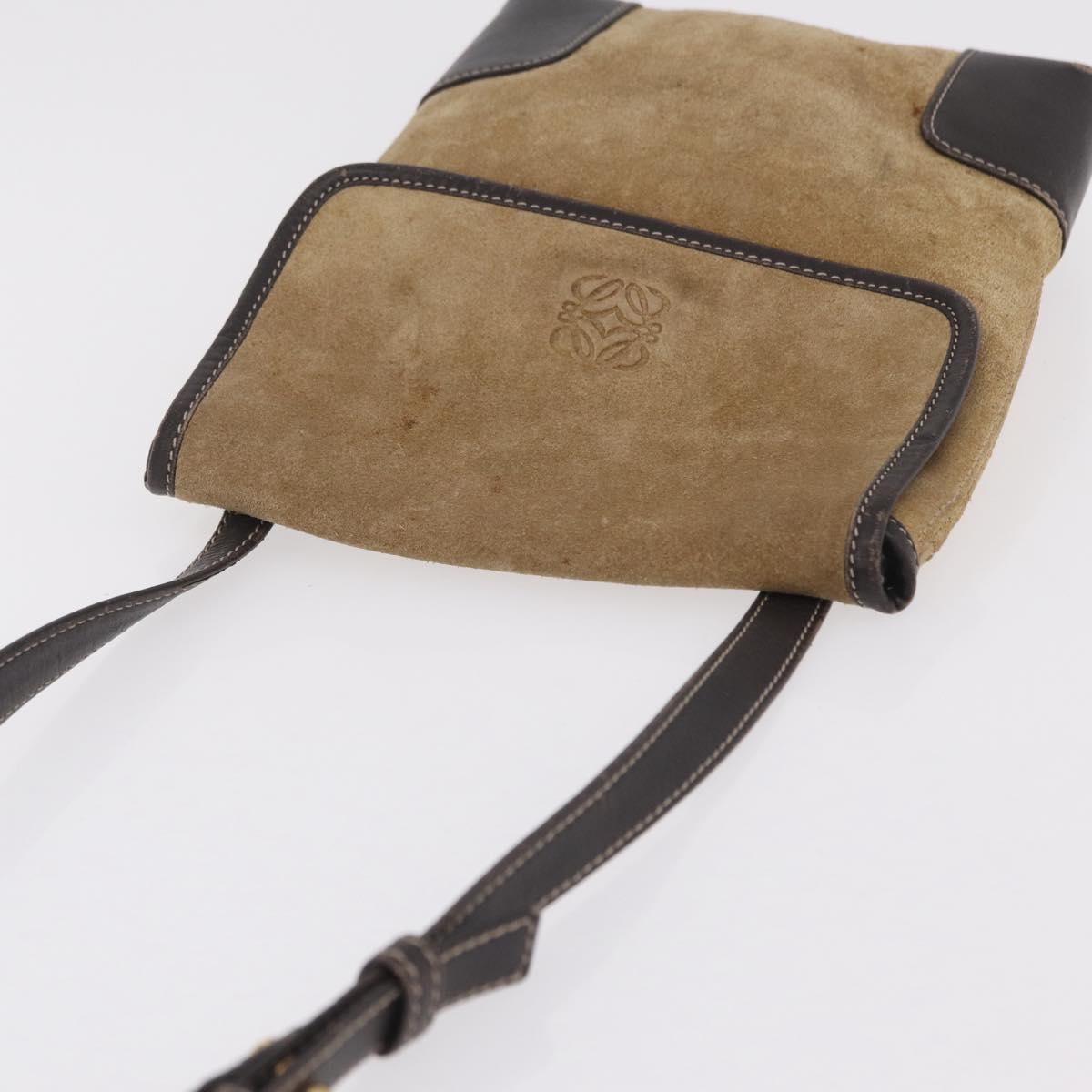 LOEWE Shoulder Bag Suede Beige Gold Auth 206237