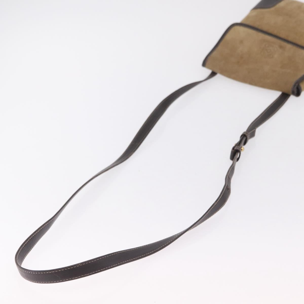 LOEWE Shoulder Bag Suede Beige Gold Auth 206237