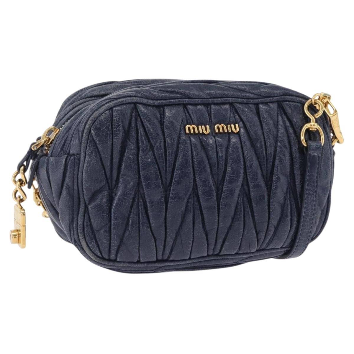 Miu Miu Matelasse Chain Shoulder Bag Vitellolux Navy Gold Auth 206239A