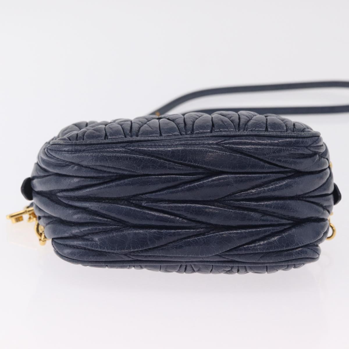 Miu Miu Matelasse Chain Shoulder Bag Vitellolux Navy Gold Auth 206239A