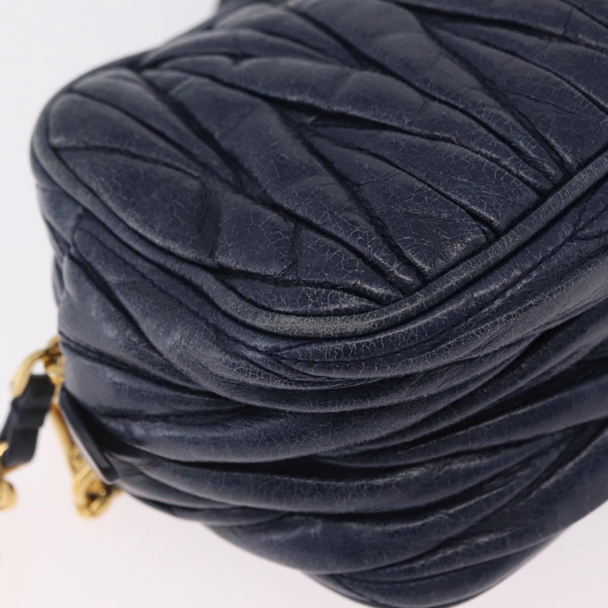Miu Miu Matelasse Chain Shoulder Bag Vitellolux Navy Gold Auth 206239A