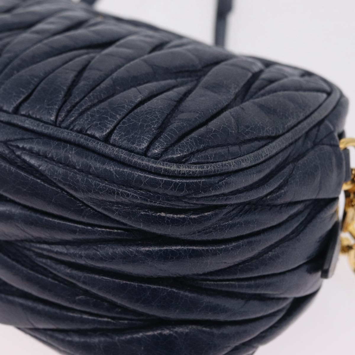 Miu Miu Matelasse Chain Shoulder Bag Vitellolux Navy Gold Auth 206239A