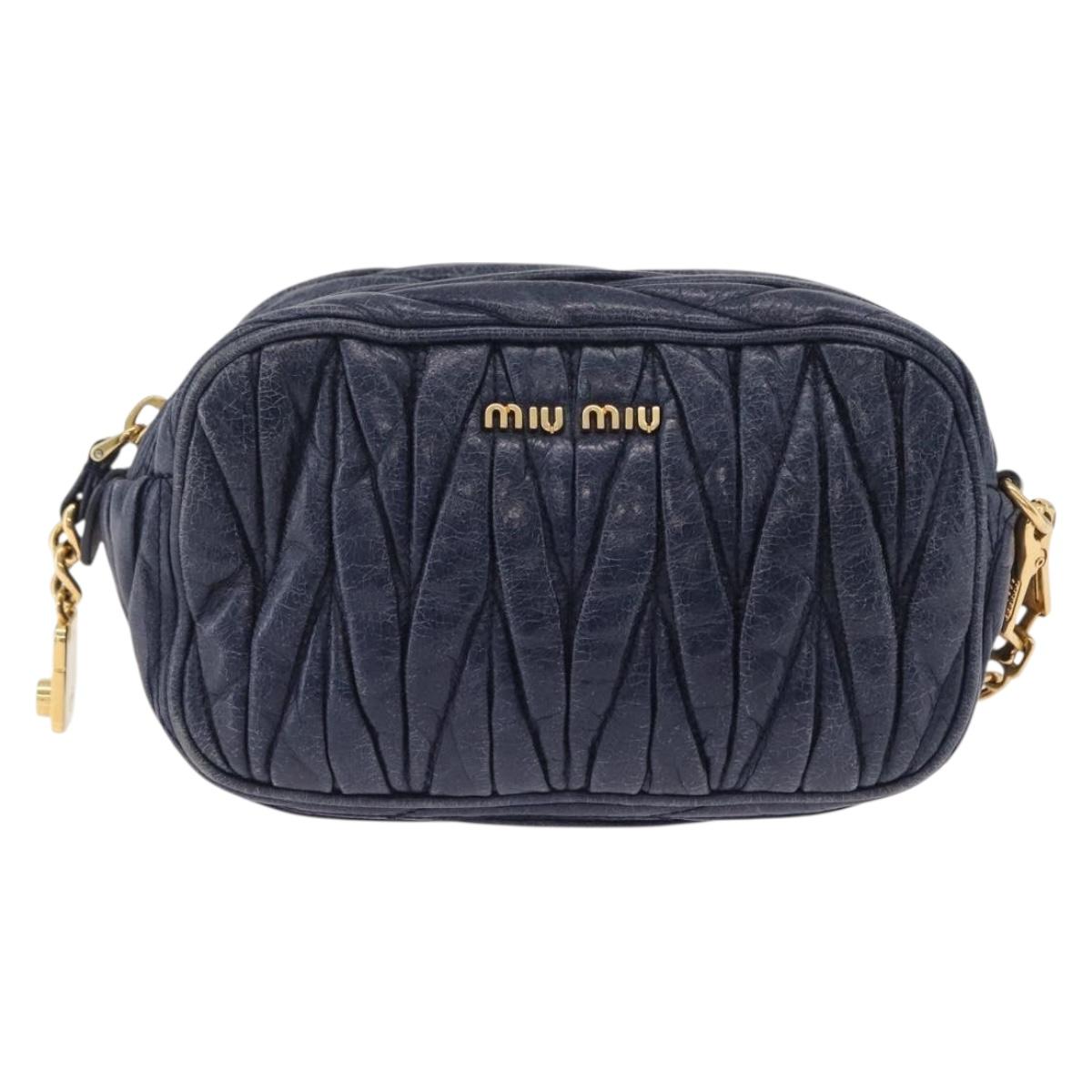 Miu Miu Matelasse Chain Shoulder Bag Vitellolux Navy Gold Auth 206239A