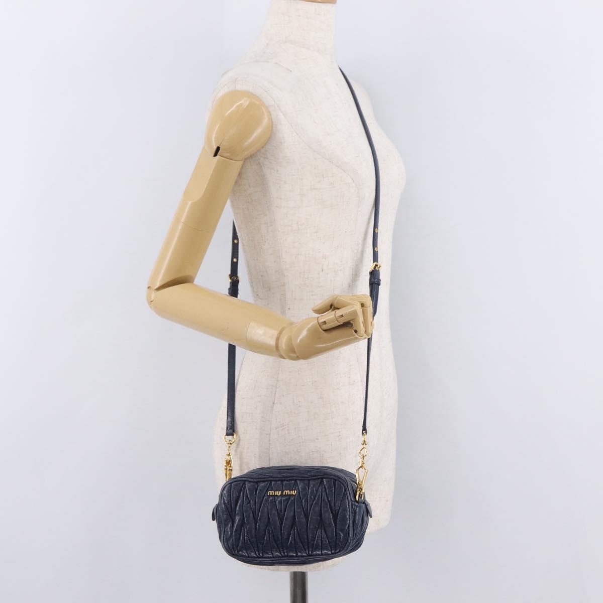 Miu Miu Matelasse Chain Shoulder Bag Vitellolux Navy Gold Auth 206239A
