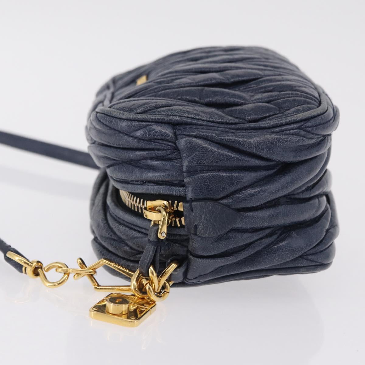 Miu Miu Matelasse Chain Shoulder Bag Vitellolux Navy Gold Auth 206239A