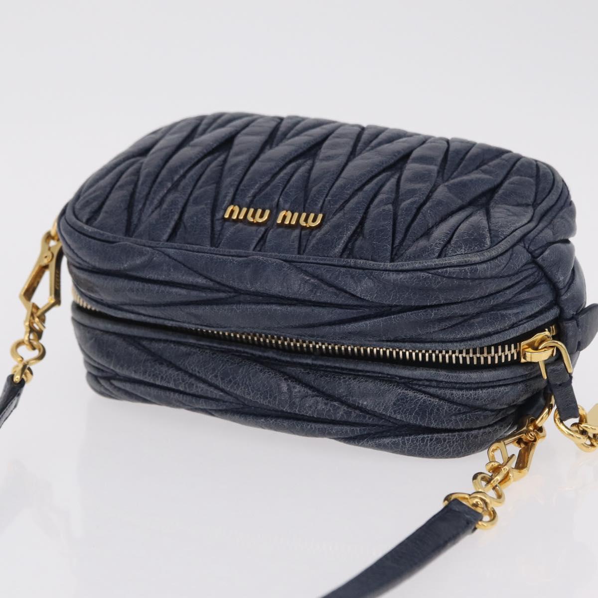 Miu Miu Matelasse Chain Shoulder Bag Vitellolux Navy Gold Auth 206239A